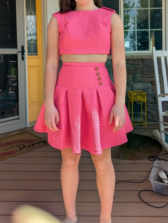 Mac Duggal Dresses & Skirts - Mac Duggal Pink Textured High-Waist Pleated Skirt And Top Set